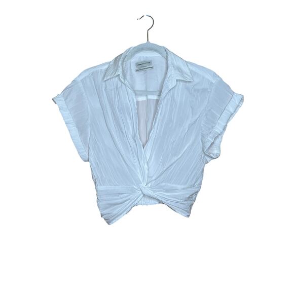 Urban Outfitters womens size M top white crinkle material crop cap sleeveWN - Picture 1 of 7